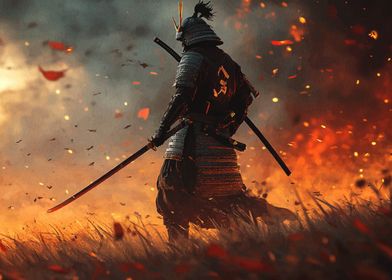 Samurai Warrior in Flames