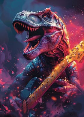 Dinosaur paying guitar