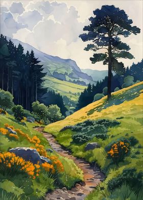 Mountain Path Watercolor