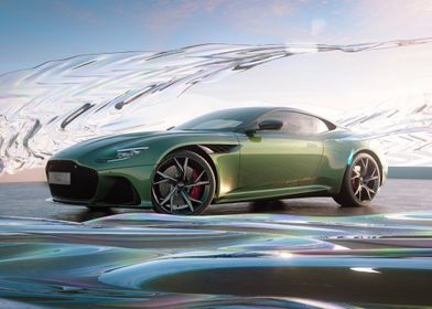 Green Sports Car with Abstract Background