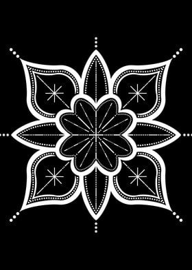 White Mandala Flower on Black