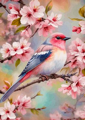 Bird on Cherry Blossom Branch