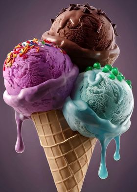 Triple Scoop Ice Cream Cone