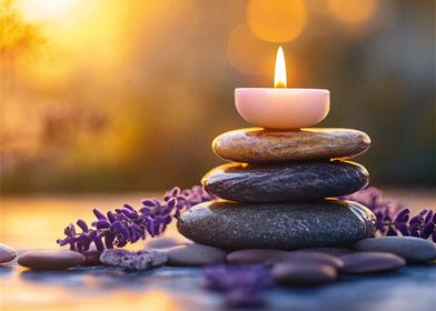 Zen Candle and Stones