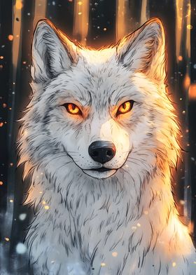 White Wolf with Glowing Eyes