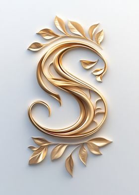 Golden Letter S with Leaves