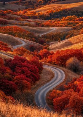 Autumn Road Through Hills