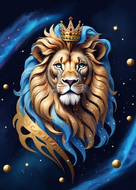 King Lion with Crown in night Galaxy