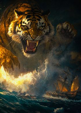 Tiger Attacking Ship