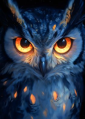 Owl with Glowing Eyes