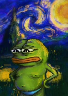 Sad Pepe in Starry Night