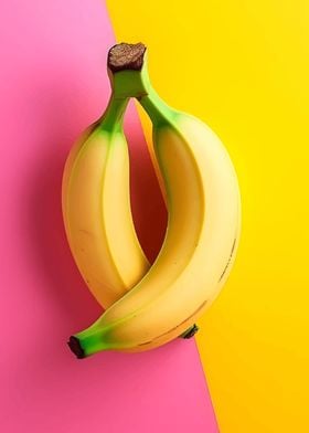 Two Bananas on Pink and Yellow