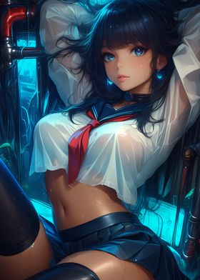 Anime Girl in Wet Uniform