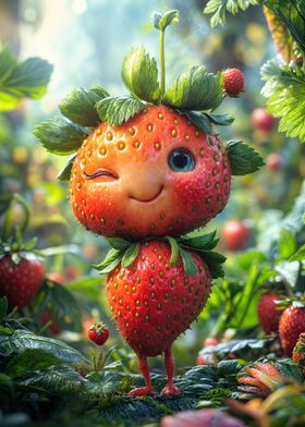 Winking Strawberry Character