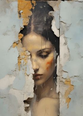 Woman Peeking Through Wall