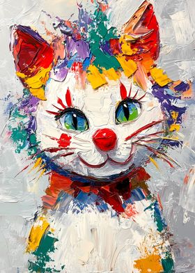 Colorful Clown Cat Painting