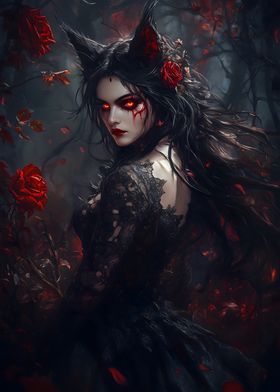 Vampire Queen in rose forest