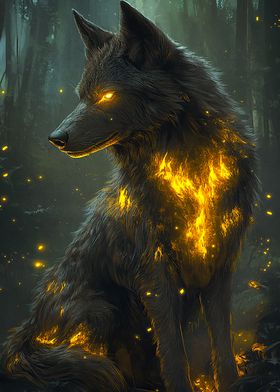 Fiery Wolf in Forest