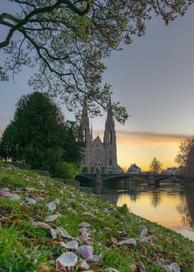 Church by the River at Sunset - Strasbourg, Alsace, France