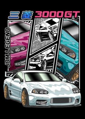 JDM Mitsubishi 3000GT Sports Car Comic Style