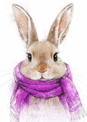 Cute Bunny in Purple Scarf