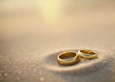 Rings on sand sun wedding