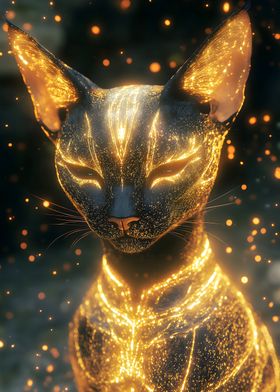 Golden Abyssinian Cat with Glowing Fur