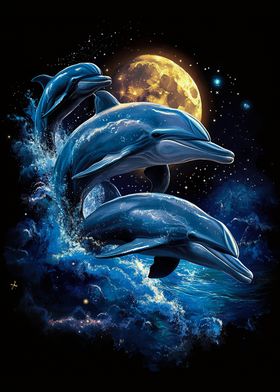 Dolphins Under the Moon