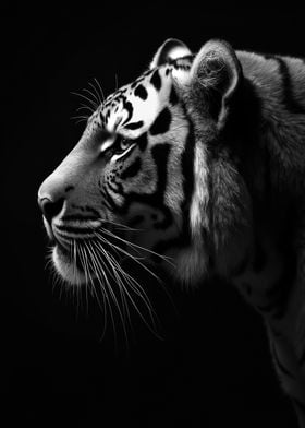 Tiger Portrait black and white 