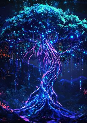 Glowing Tree in Forest