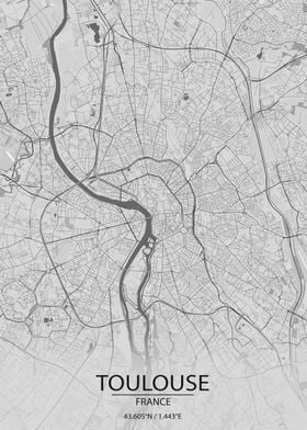 Toulouse France Light Grey City Map