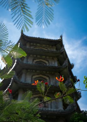 Pagoda and Flowers