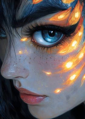 Close-up of Woman's Face with Glowing Design