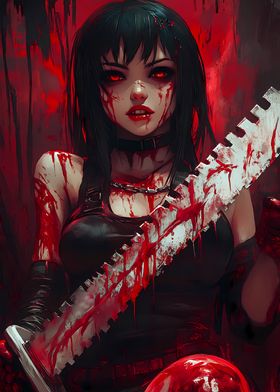 Bloody Anime Girl with Chainsaw