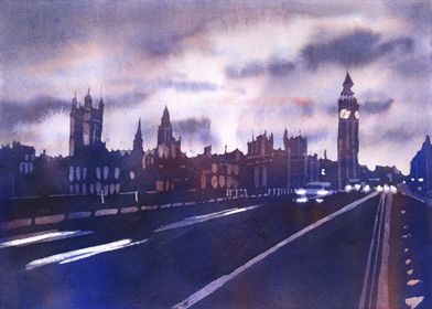 London Skyline Watercolor