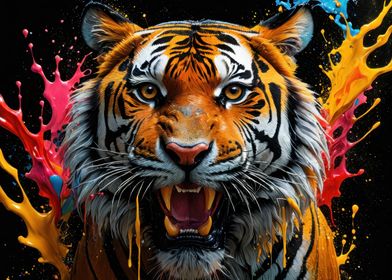 Tiger with Paint Splatter