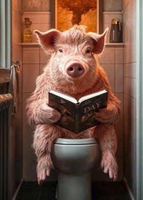 Pig Reading on Toilet