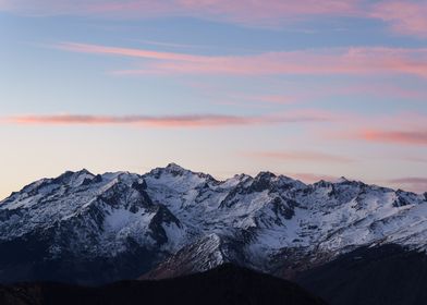 Snowy Mountain Range at Sunset