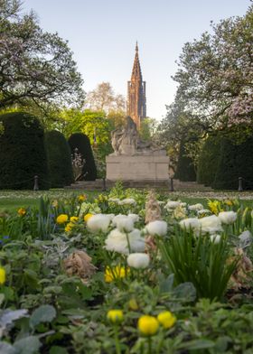 Spring Garden with Monument - Republique park, Strasbourg, Alsace, France