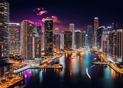 Miami Skyline Night