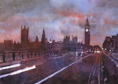 London Skyline Watercolor