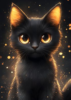 Black Bombay Cat with Golden Glow