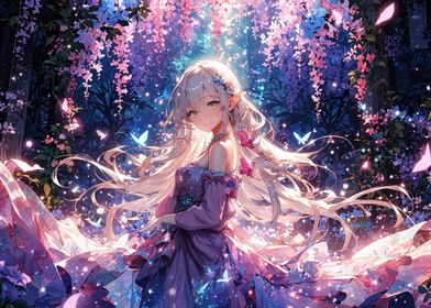 Anime Girl in Flower Garden