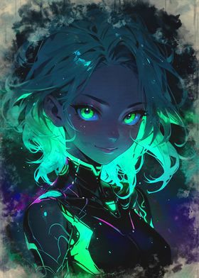 Neon Anime Girl Portrait