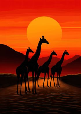 Sunset Serengeti Giraffe Silhouettes