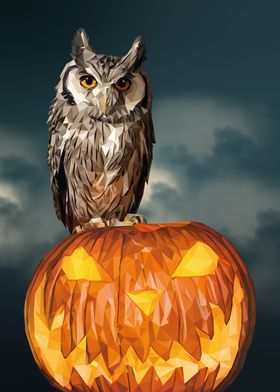 Owl on Jack-o'-Lantern