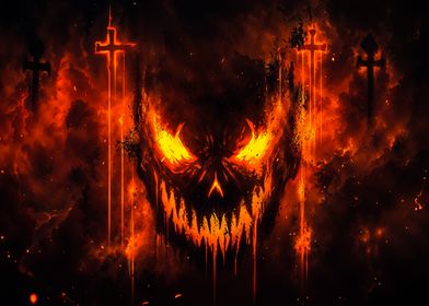 Fiery Skull with Crosses