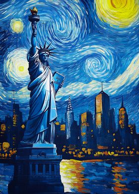 Statue of Liberty Starry Night