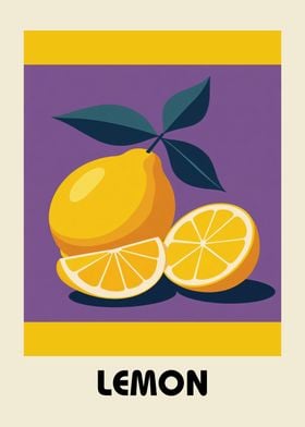 Lemon Fruit Illustration Fruit Bauhaus Style