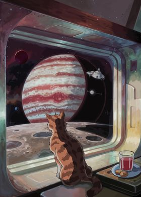 Cat Gazing at Jupiter